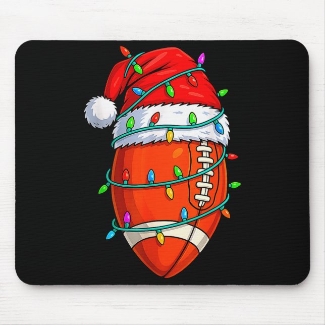 Christmas Football Player Santa Hat Xmas Lights Fu Mouse Mat (Front)
