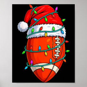 Christmas Football Player Santa Hat Xmas Lights Fu Poster