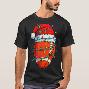 Christmas Football Player Santa Hat Xmas Lights Fu T-Shirt