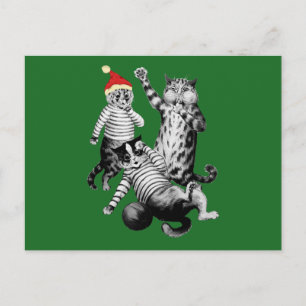 Christmas Football Playing Cats Holiday Postcard