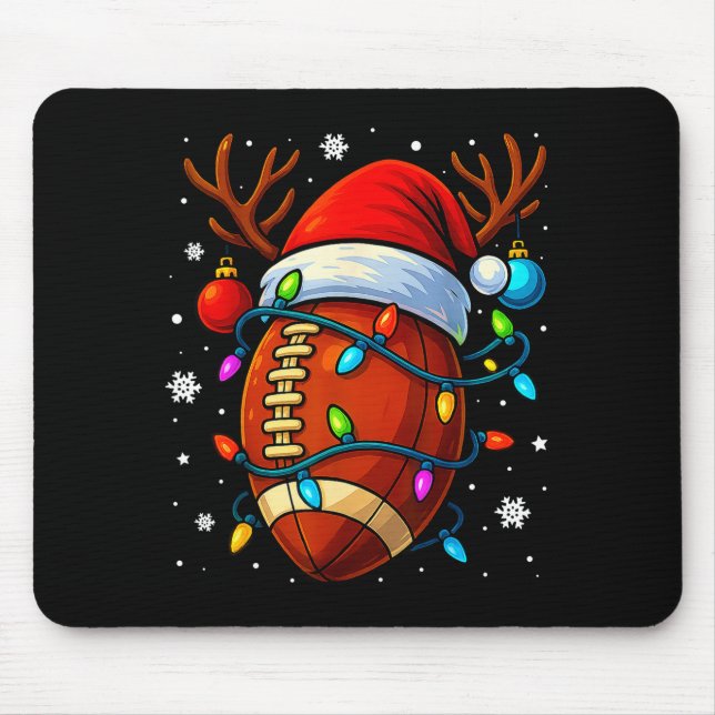 Christmas Football Santa Hat Lights Xmas Pajamas M Mouse Mat (Front)
