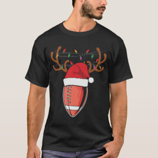 Christmas Football Santa Hat Reindeer T-Shirt