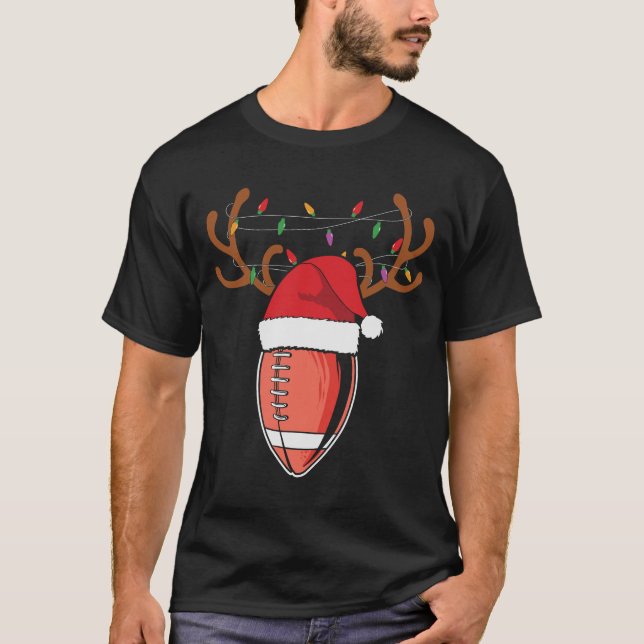 Christmas Football Santa Hat Reindeer T-Shirt (Front)