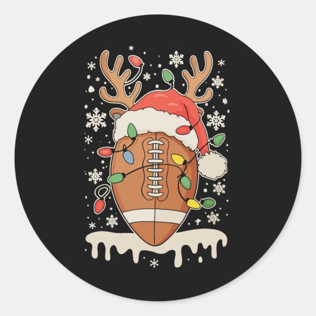 Christmas Football Santa Hat Reindeer Xmas Lights Classic Round Sticker (Front)