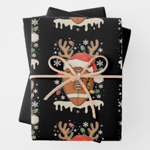Christmas Football Santa Hat Reindeer Xmas Lights Wrapping Paper Sheet