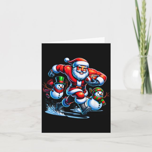 Christmas Football Santa Playing Football  Card (Front)