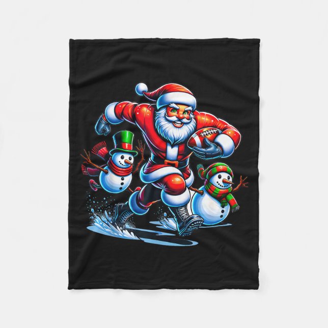 Christmas Football Santa Playing Football  Fleece Blanket (Front)