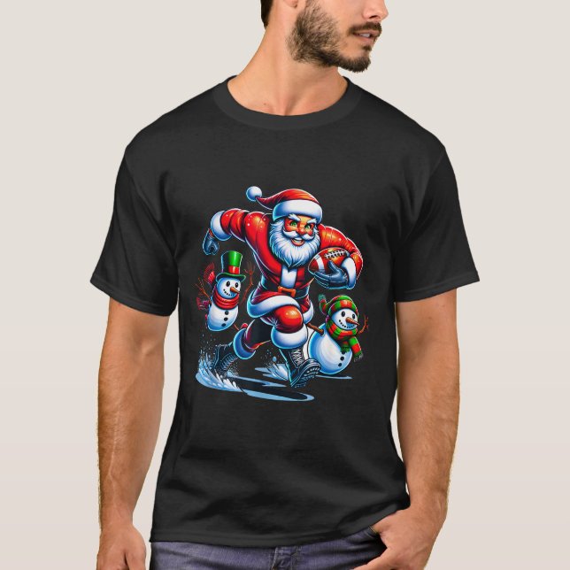 Christmas Football Santa Playing Football  T-Shirt (Front)