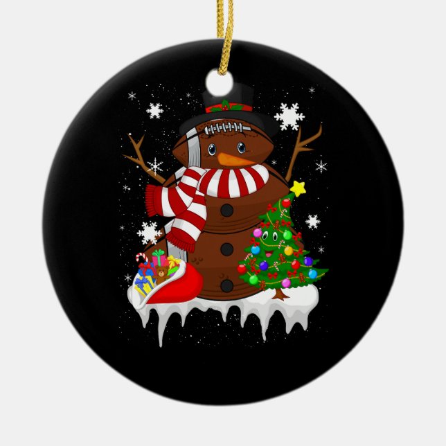 Christmas Football Snowman Football Lover Merry Xm Ceramic Tree Decoration (Front)