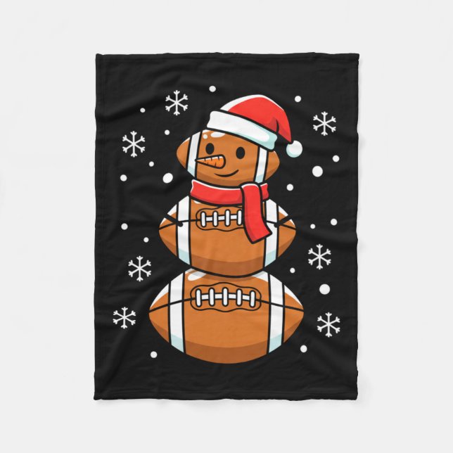 Christmas Football Snowman Santa Hat Funny Xmas Fo Fleece Blanket (Front)