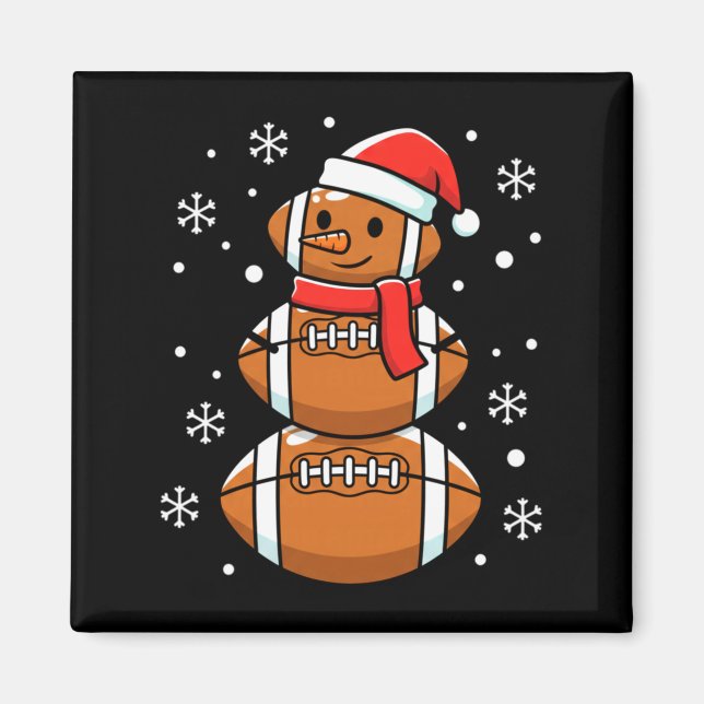 Christmas Football Snowman Santa Hat Funny Xmas Fo Magnet (Front)