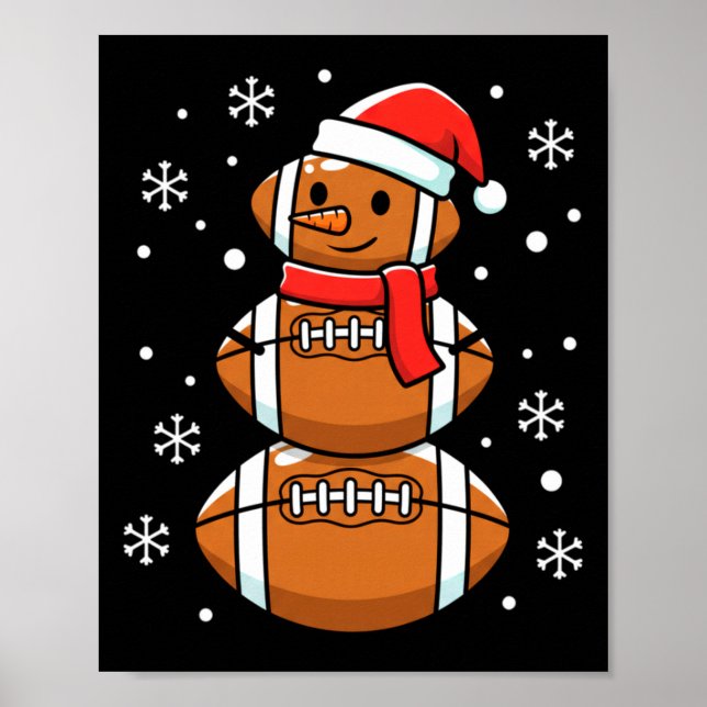 Christmas Football Snowman Santa Hat Funny Xmas Fo Poster (Front)