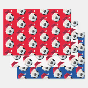 Christmas Football Soccer Sports Santa Holiday Set Wrapping Paper Sheet