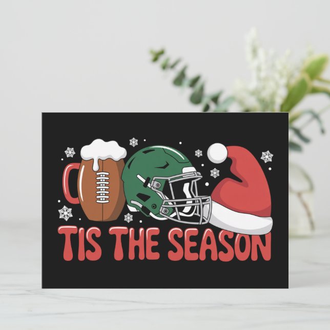 Christmas Football Tis the Season Sports Holiday  Card (Standing Front)