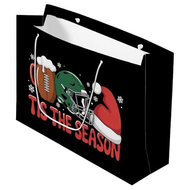Christmas Football Tis the Season Sports Holiday  Large Gift Bag (Front Angled)