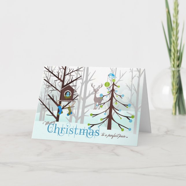 Christmas for a Couple | Perfect Pair Blue Birds Holiday Card (Front)
