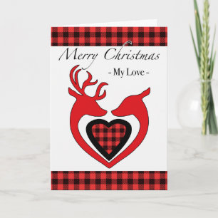 Christmas for Boyfriend, Deer Couple, Plaid Heart Card