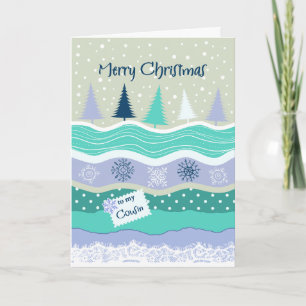 Christmas for Cousin, Snowflakes Fir Trees Lace Holiday Card