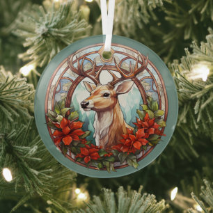 Christmas For Dad Deer Head Antlers Red Blue Glass Tree Decoration
