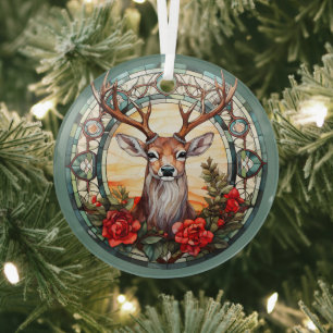 Christmas For Dad Deer Head Antlers Red Blue Glass Tree Decoration