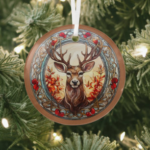 Christmas For Dad Deer Head Antlers Red Blue Glass Tree Decoration