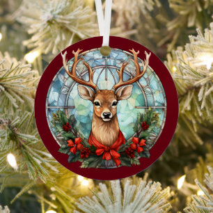 Christmas For Dad Deer Head Antlers Red Blue Metal Tree Decoration