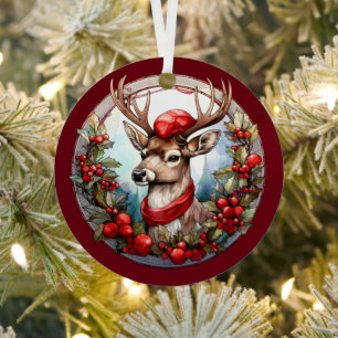Christmas For Dad Deer Head Antlers Red Blue Metal Tree Decoration