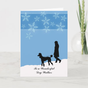 Christmas for Dog Walker, Poodle Walking in Snow Holiday Card