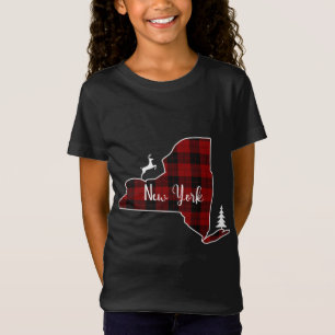 Christmas for Family Red Plaid Deer Tree New York T-Shirt
