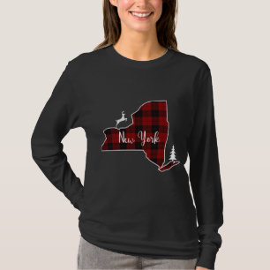 Christmas for Family Red Plaid Deer Tree New York T-Shirt