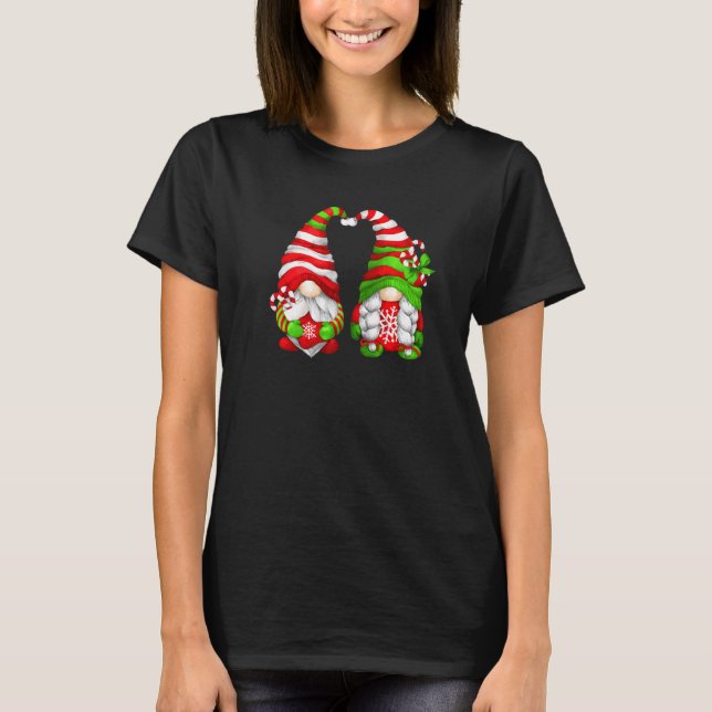 Christmas For Gardener Couples Cute Holiday Gnomes T-Shirt (Front)