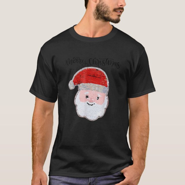 Christmas For Girls And Boys Flip Sequin Santa T-Shirt (Front)