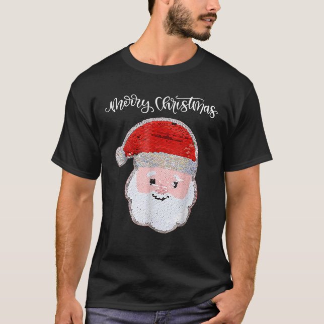 Christmas for Girls and Boys Flip Sequin Santa Ugl T-Shirt (Front)