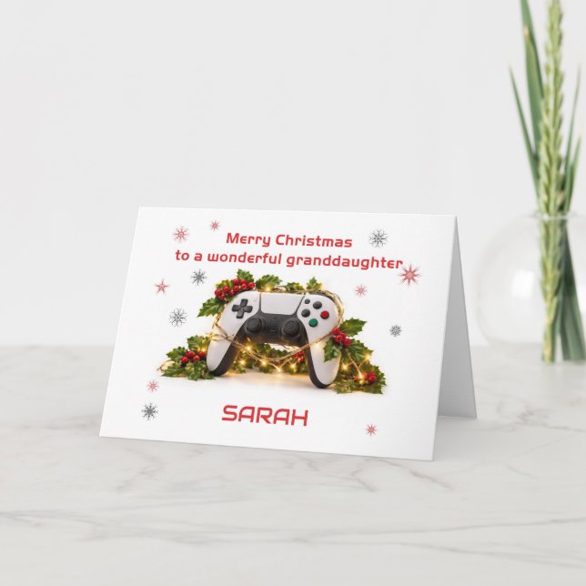 Christmas For Granddaugher Game Controller Holiday Card (Front)