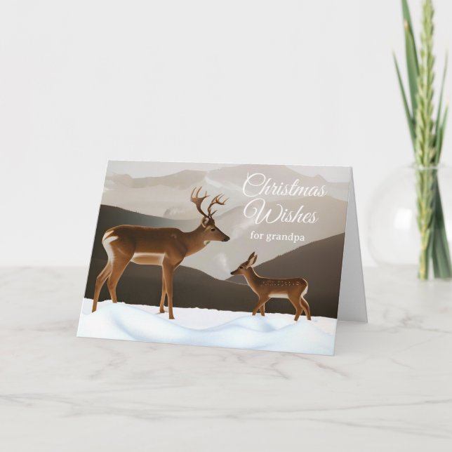 Christmas for Grandpa Deer in a Winter Landscape Card (Front)