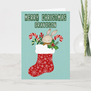 Christmas for Grandson Stocking with Bunny Card