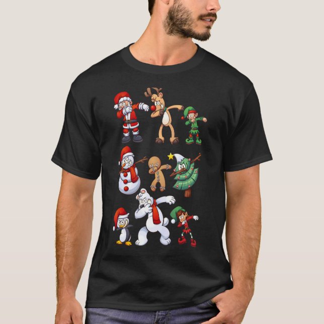 Christmas  For Kids Boys Dabbing Santa Elves Xmas T-Shirt (Front)