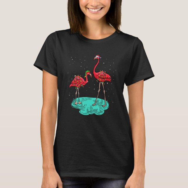 Christmas for men women kids Santa ELF Flamingo T-Shirt (Front)