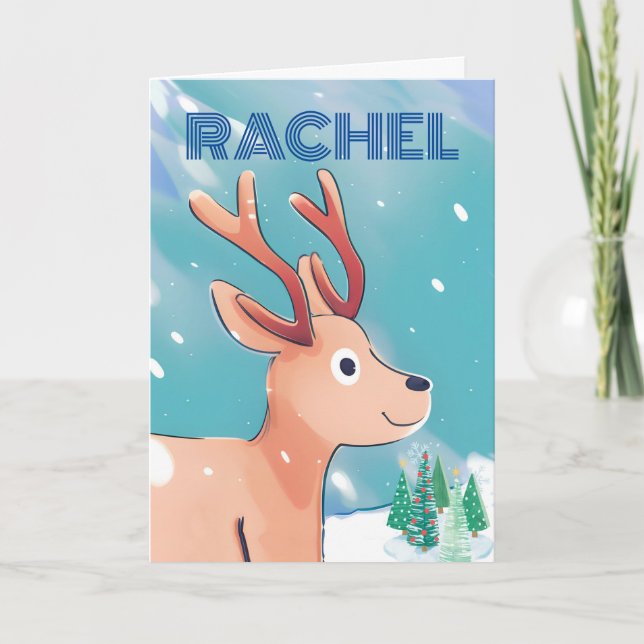 Christmas for Rachel Cute Baby Deer in the Snow Card (Front)