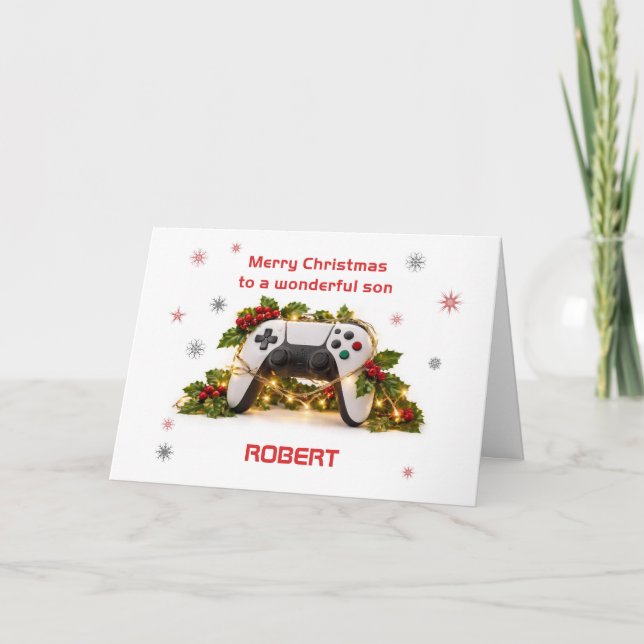 Christmas For Son Game Controller Add A Name Holiday Card (Front)
