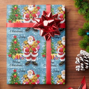 Christmas For Young Child Santa & Gifts Add Name Wrapping Paper