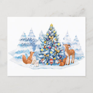 Christmas Forest and Woodland Animals Holiday Postcard