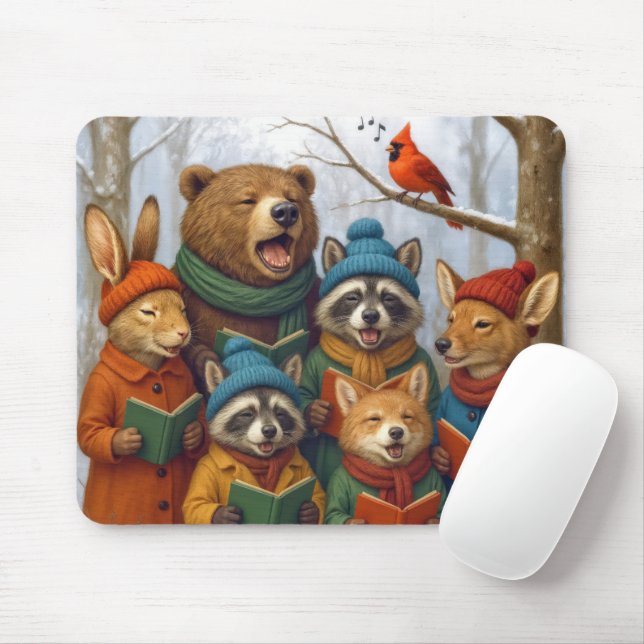 Christmas Forest Animals Caroling Mouse Mat (With Mouse)