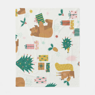 Christmas Forest Animals: Vintage Vibe Fleece Blanket