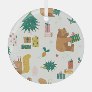 Christmas Forest Animals: Vintage Vibe Glass Tree Decoration