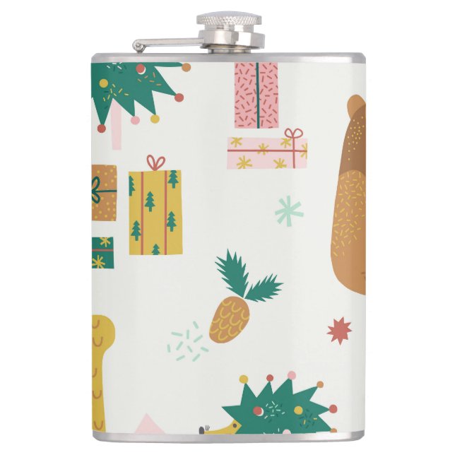 Christmas Forest Animals: Vintage Vibe Hip Flask (Front)