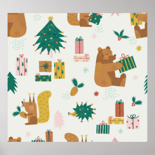Christmas Forest Animals: Vintage Vibe Poster