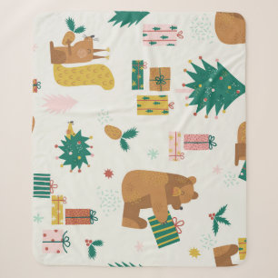 Christmas Forest Animals: Vintage Vibe Sherpa Blanket