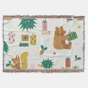 Christmas Forest Animals: Vintage Vibe Throw Blanket