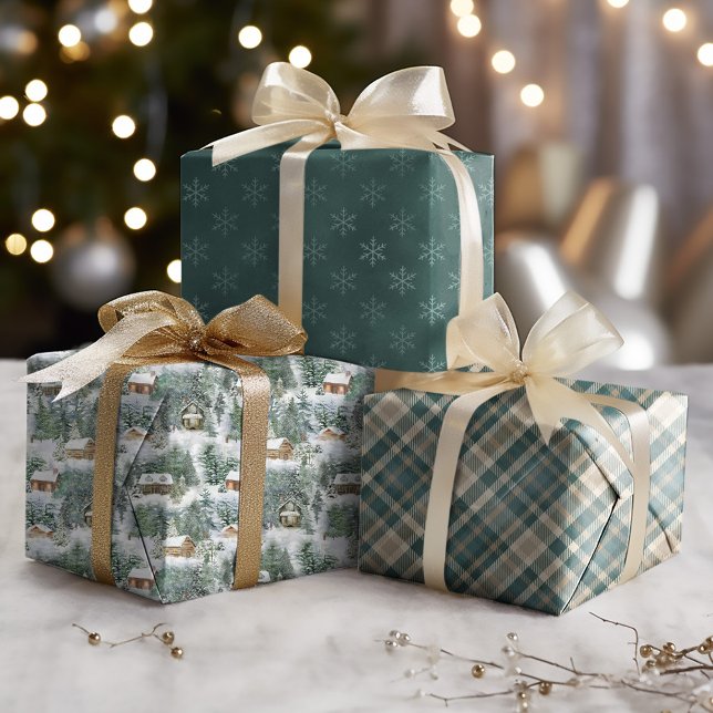 Christmas Forest Cabins Rustic Holiday Wrapping Paper Sheet (Creator Uploaded)